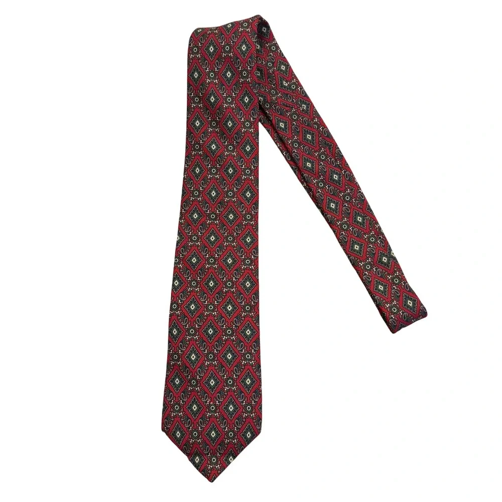 Vintage Liberty of London Tie Mens Medallion Paisley Silk Wool Red Skinny 3 x 54